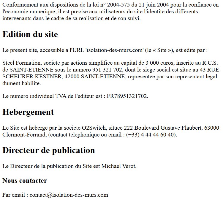 Mentions légales - Isolation des Murs
